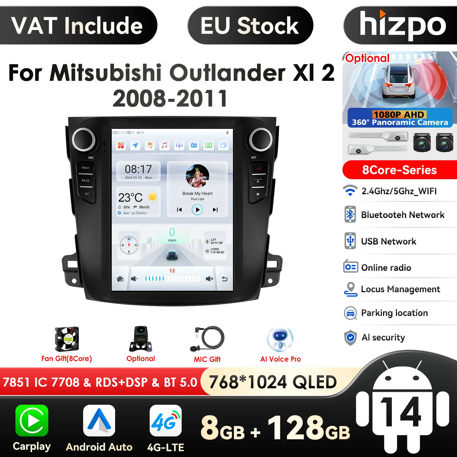 Pro AI System 4G 2Din Android 14 Autoradio per Mitsubishi Outlander Xl 2 2008-2013 Multimidia Carplay Stereo GPS 9.7"