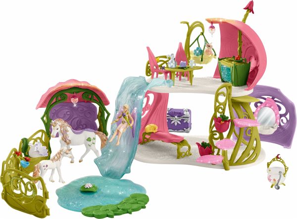 Schleich 42445 - Bayala, Blütenhaus mit Einhörnern, See und Stall - Schleich