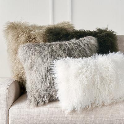 Set of 2 Mongolian Fur Decorative Pillow Cover - Olive, 13" x 22" Lumbar Olive - Frontgate