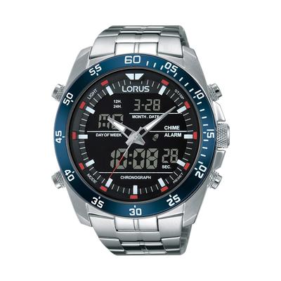 Chronograph LORUS, silber (silberfarben, schwarz), Armbanduhren, Herren, Armbanduhr, Quarzuhr, Herrenuhr, Stoppfunktion, Digitalanzeige, Datum Image