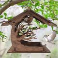 Mangeoire Oiseaux Exterieur en Bois,Maison Oiseaux, Mangeoire à Oiseaux, Distributeur Suspendu
