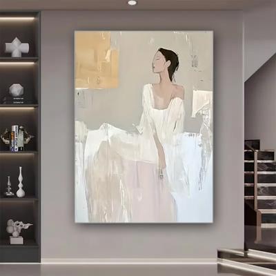 TEMU 1pc Handmade Abstract Canvas Art - Elegant Bridal Dress Painting, 100% Hand-painted Original Wall Decor With Heavy Texture, Modern Pop For Living Room Or Home Aesthetic Ornaments Image