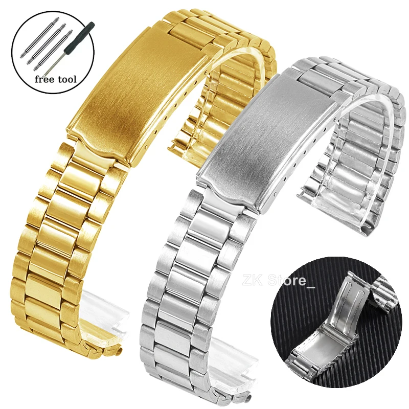 Edelstahl-Uhrenarmband, Metallarmband, Faltschließe, 12 mm, 14 mm, 18 mm, 20 mm, Universal-Uhrenarmband, Silber, Gold, für Männer und Frauen Image
