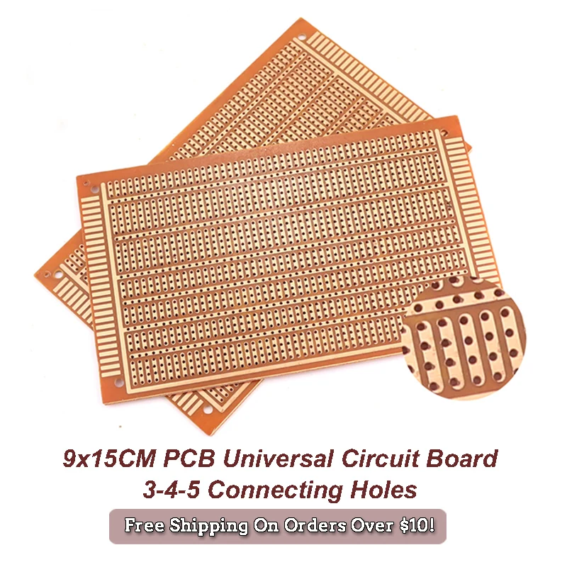 5/10 Stück DIY-Leiterplatte, 9 x 15 cm, einseitig, Bakelit (3–4–5 Verbindungslöcher), 1,5 dick, 2,54 Abstand, Universalplatine PCB Image
