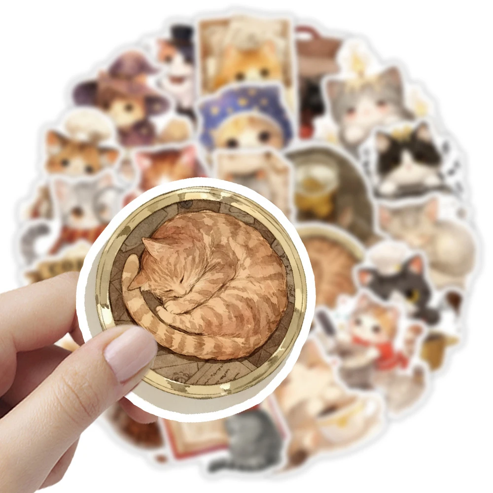 10/30/54 stücke Kawaii Liebe Kaffee Katze Aufkleber Ästhetische Dekorative Schreibwaren Schule Liefert für Kinder Vintage Cartoon Aufkleber Spielzeug Image