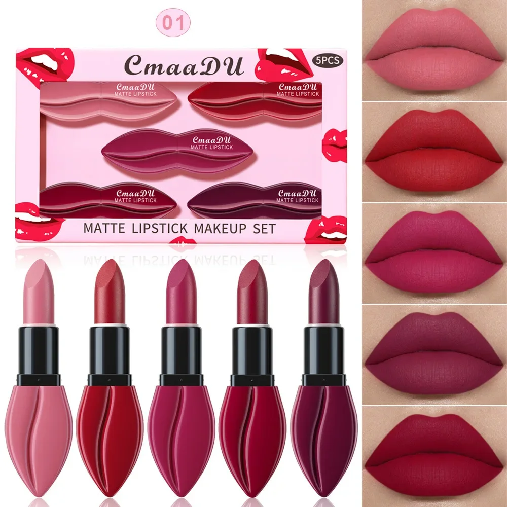 5-teiliges mattes Lippenstift-Make-up-Set, super glatte Textur, langlebiges Lippenstift-Set, hochpigmentiert, sexy Lippenstift mit perfekter Geschenkbox Image