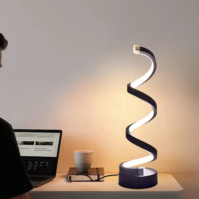 1pcs bedroom bedside lamp - 3-way dimmable touch light USB power supply, modern simple dimmable spiral bedside lamp