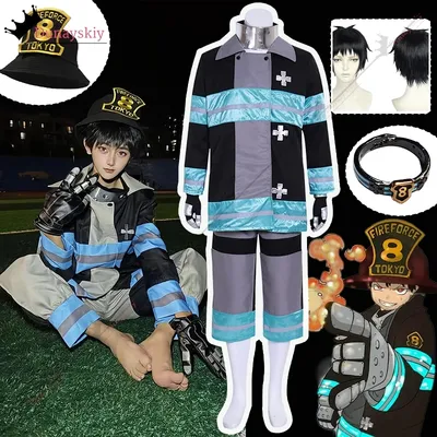 Anime Fire Force Enen no Shouboutai Tamaki Kotatsu Cosplay Kostüme Perücke Hut Trägerhose Mantel Image