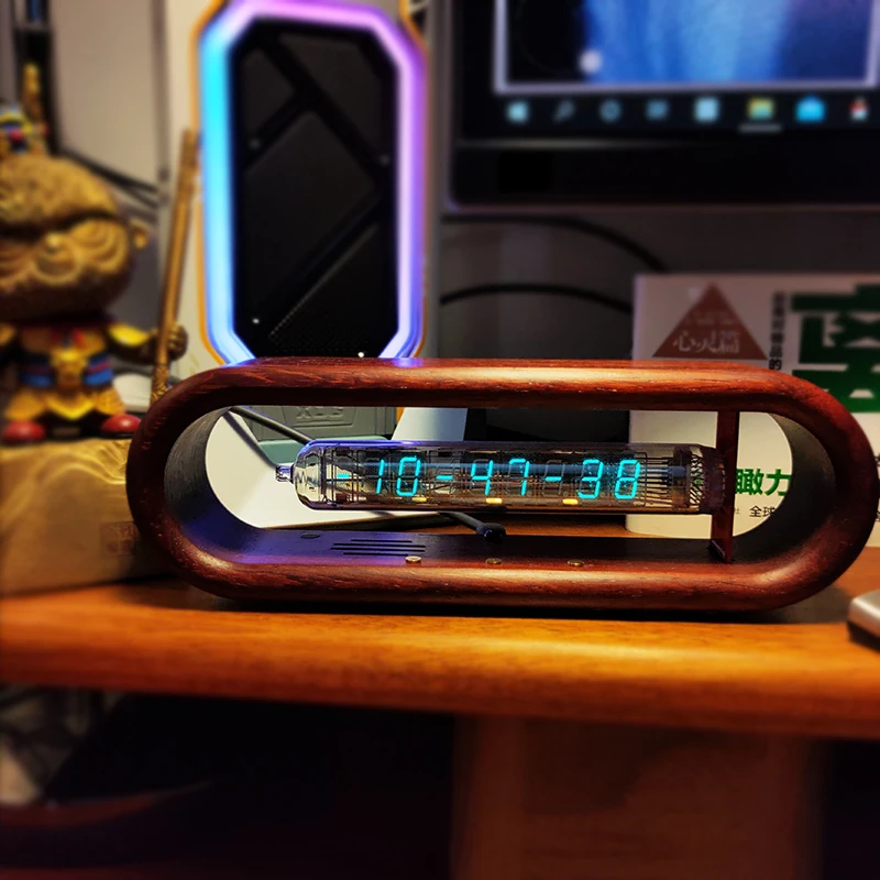 IV18 Leuchtstoffröhre Uhr Vintage Digitaluhr Luxus Massivholz Gehäuse Vakuumröhre Uhr Büro Desktop Dekorationen Schönes Geschenk Image