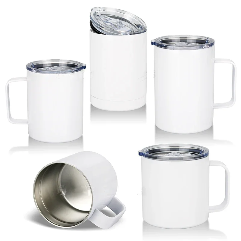 12/14/16 UNZEN Edelstahl Kaffeetasse Sublimation Weißer Becher Vakuum Doppelschicht Mit Griff Wasserflasche Isolierte Autotasse Image