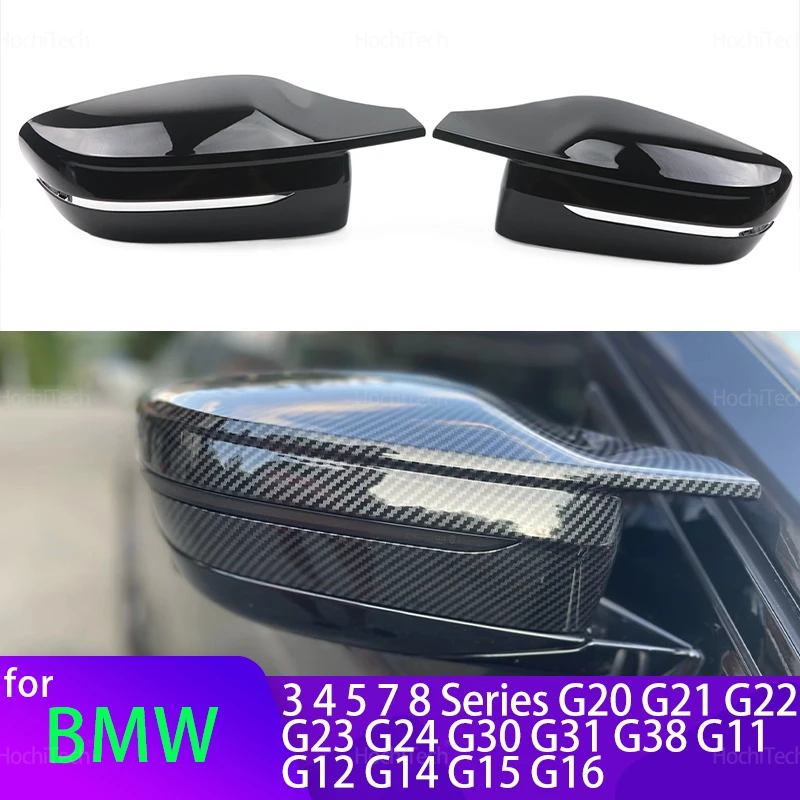Für BMW 3 4 5 7 8 Serie G20 G21 G30 G38 G22 G23 G11 G12 G15 G16 Carbon Faser Glänzend Schwarz Ersatz Seite Spiegel Abdeckungen Kappe Image