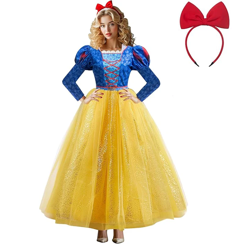 Erwachsene Film Schnee Kostüm Frau Cosplay Prinzessin Kleid Mit Stirnband Für Weibliche Halloween Dress Up Karneval Party Prom Outfits Image