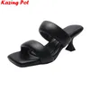 Krazing Pot Große Größe 43 44 Mikrofaser High Heels Elegante Peep Toe Sommer Pantoletten Schuh