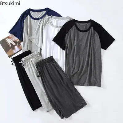 2025 Herren-Sommer-Pyjama-Sets aus Modal, O-Ausschnitt, Kurzarm-Tops und kurze Hosen, Heimkleidung, Image
