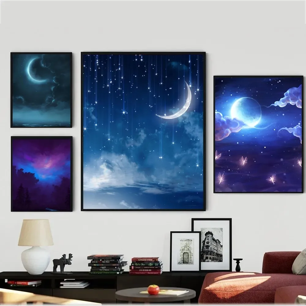 Moderne einfache Nachthimmel Landschaft Poster Vintage Poster Wand kunst Malerei Studie ästhetische Kunst große Wanda uf kleber