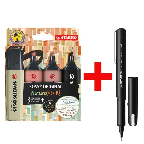 Stabilo 4er-Set Textmarker »BOSS ORIGINAL NatureCOLORS« grün - siena inkl. Fineliner »dr grün Image
