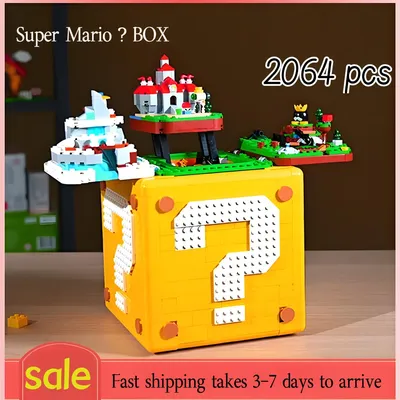 2025 NEW 2064PCS Super Marioed 64 Question Mark BOX-71395 Block Building Bricks Game Props Model