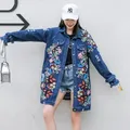 Giacca di jeans monopetto Harajuku allentata da donna con foro ricamato per l'industria pesante di