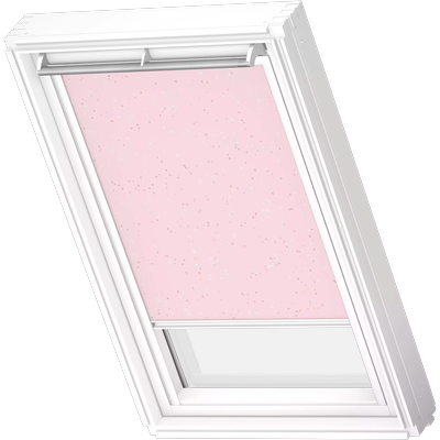 Verdunklungsrollo VELUX "DKL 4659SWL, Motiv: Kids Rosa Sterne", kids rosa sterne, weiß, CK04, stufenlos positionierbar, Polyester, Rollos, weiße Führungsschienen & Griffleiste Image