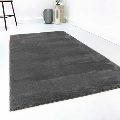 Teppich HOMIE LIVING "Lago", grau (anthrazit), B:200cm H:19mm L:290cm, Polyester, Teppiche, Kurzflor, Uni Farben, ideal im Wohnzimmer & Schlafzimmer Image