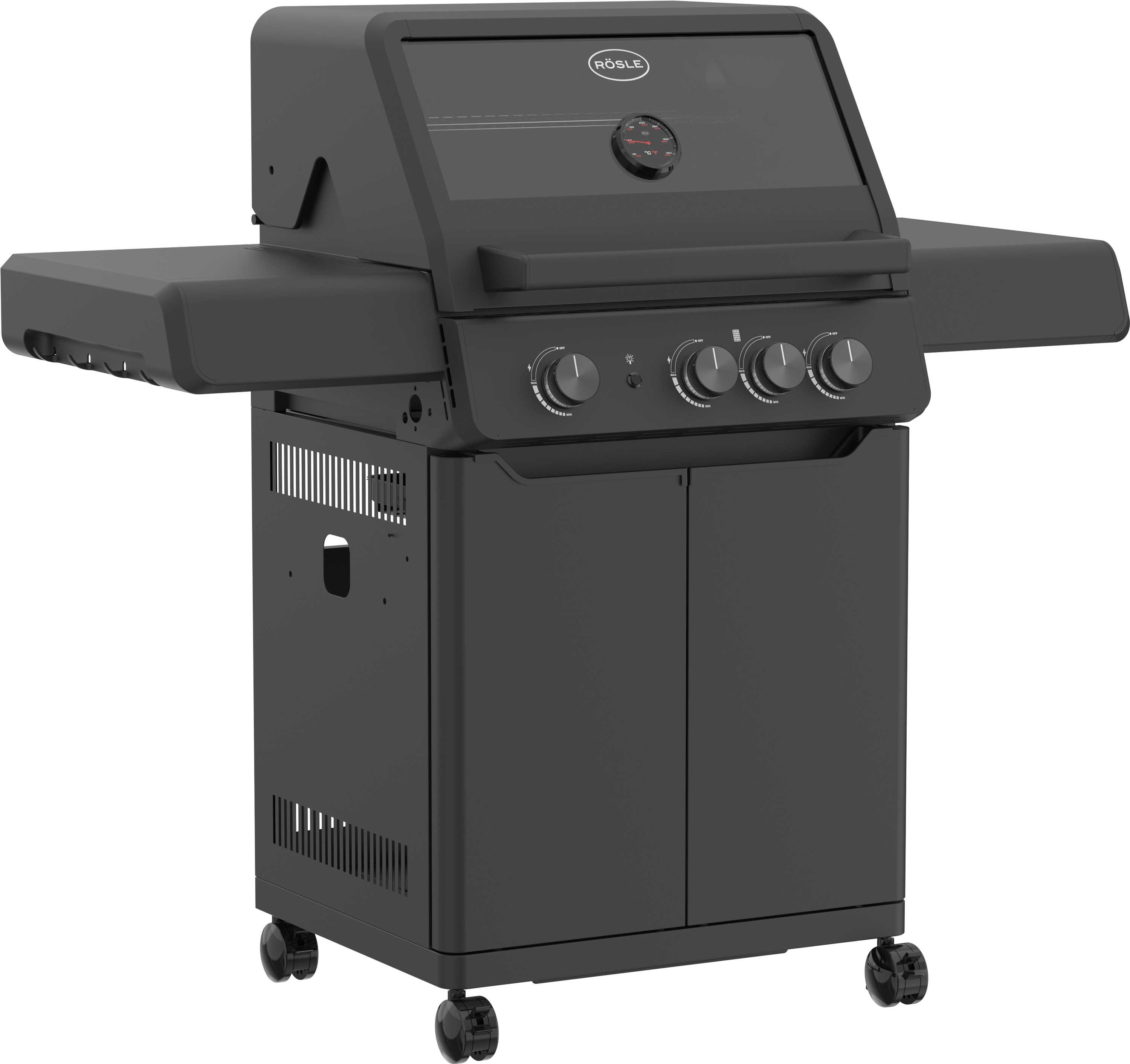 Gasgrill RÖSLE "ALLFLAME Peer 3", schwarz, B:127cm T:61,8cm, Grills, 50 mbar