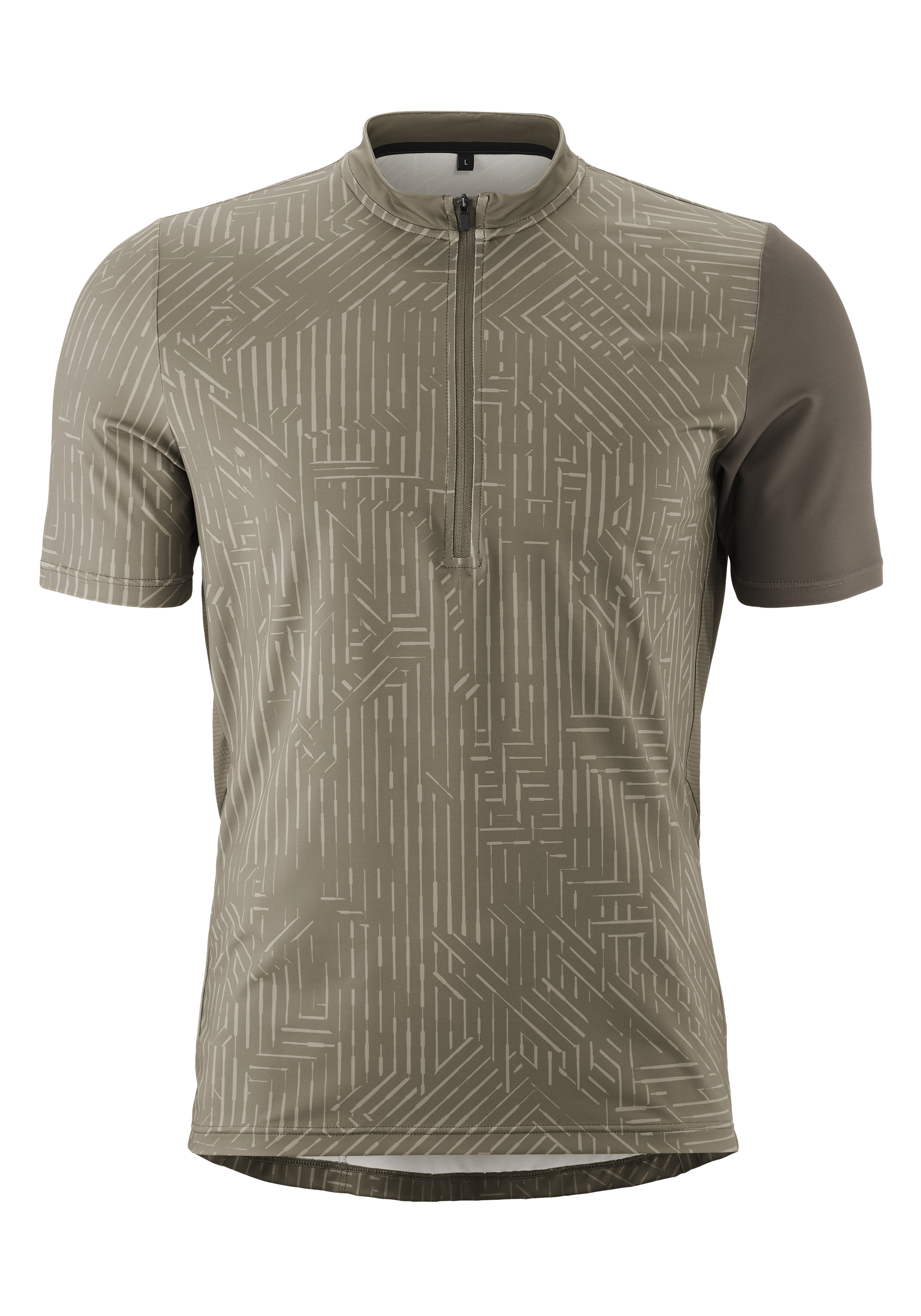 Radtrikot GONSO "Adventure Jersey Halfzip M", Herren, Gr. 6XL, grau (terragrau), 88% Polyester (recycelt), 12% Elasthan, Rundhals, Trikots, Herren Fahrradtrikot kurzarm, Rückentasche mit RV, Quick-Dry, Slim Fit Image
