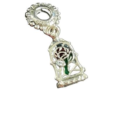 Disney Jewelry | Disney Beauty Beast Dangling Charm Glass Rose Belle Princess Bracelet Silver | Color: Red/Silver | Size: Os