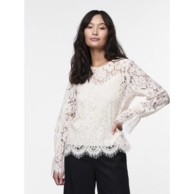 Spitzenbluse Y.A.S "YASPERLA LS LACE TOP S. NOOS", Damen, Gr. XXL (44), grau (weißcap gray), Obermaterial: 100% Polyester, unifarben, modisch, Rundhals, Langarm, Blusen Image