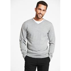 Strickpullover LINDBERGH "Lindbergh Strickpullover", Herren, Gr. XXL, grau (grau mel), Oberstoff: 100% Schurwolle (Merino), V-Ausschnitt, Langarm, Pullover