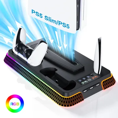 STORM WYRM Multi-Functional Charging Stand for PS5 Pro/PS5 Slim/PS5 with Dual Charging Dock ,Cooling Fans and LED Light YH66S
