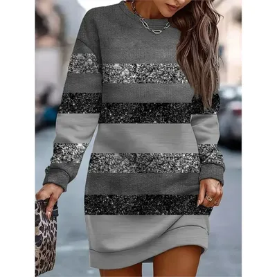 2025 New Fashion Women Sweatshirts Dress Long Sleeve Oversized Trendy Graphic Outdoor Cute Pullover Top T-Shirt Hip Pack Dress