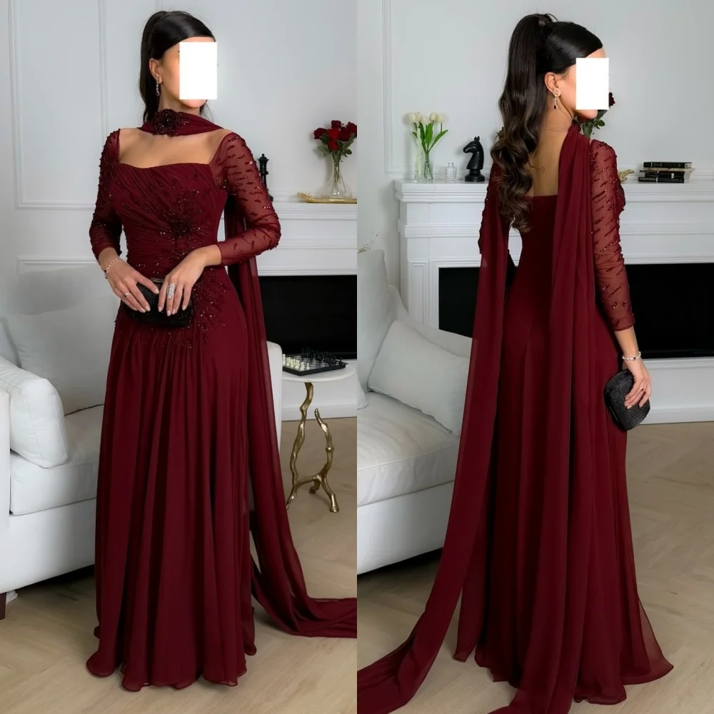 Customized Exquisite Chiffon Pleat A-line Square Neck Long Dresses Bespoke Occasion Party Elegant Modern Style