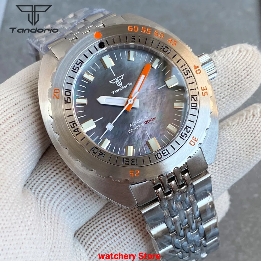 Tandorio 42 mm Saphirglas NH35A Herren-Automatik-Mechanische Uhr Leuchtend 20BAR Dive 120 Clicks Lünette MOP Gebürstetes Gehäuse Image