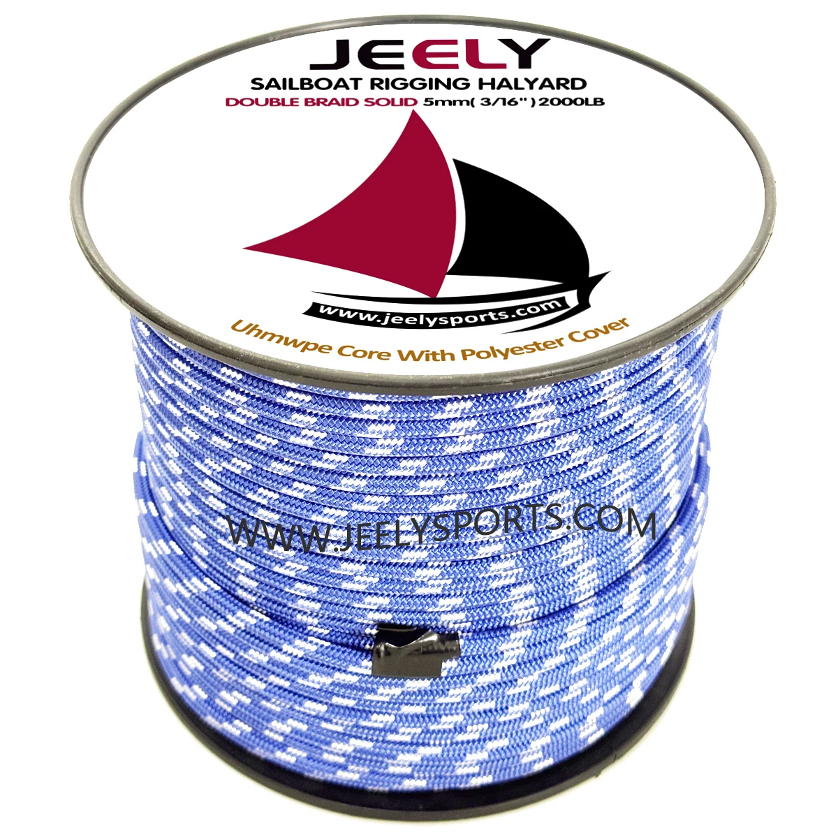 JEELY 5MM 3/16'' 50M UHMWPE Double Braid Rigging Halyard Mooring Rope Image