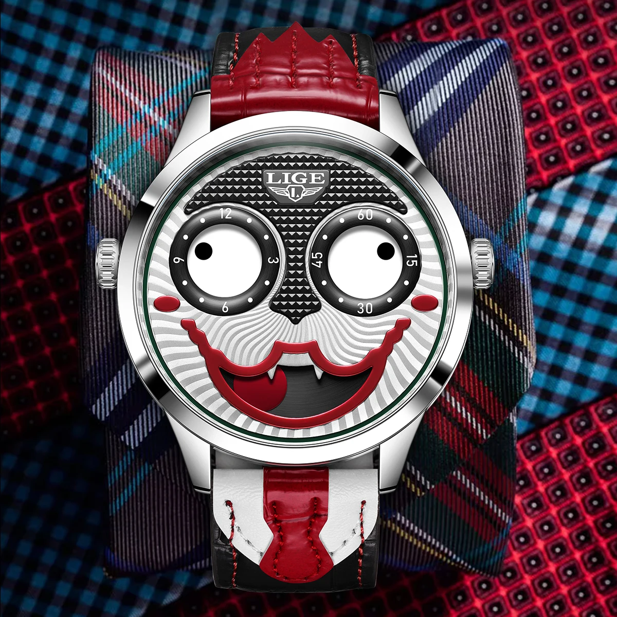LIGE 2025 Kreative Uhren Für Männer Clown Mode Quarz Armbanduhren Wasserdichte Lederband Herren Uhr Cool Joker Reloj Hombre Image