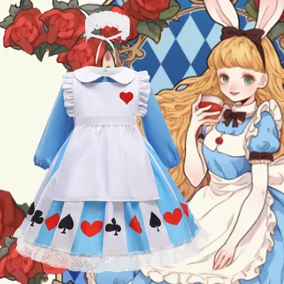 Disney Mädchen Cosplay Kostüme Alice Wunderland Fantasy Kleider Halloween Party Dance Maid Image