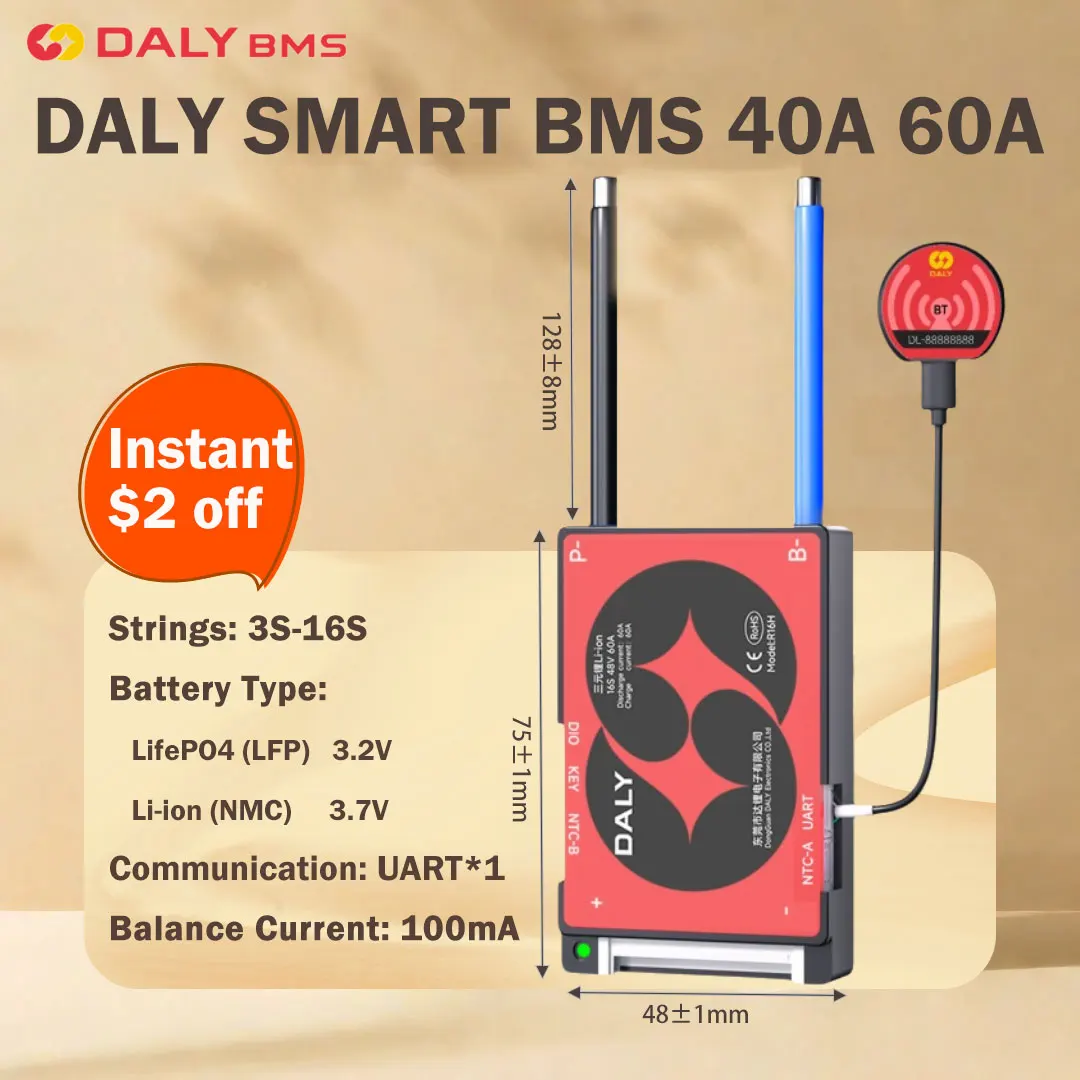Daly Smart BMS Lifepo4 3,2V 4S 12V 8S 24V 10S 36V 13S 16S 17S 48V Batterie 40A 60A BMS Li-Ion 3,7V wiederaufladbare Batterie BMS UART Image