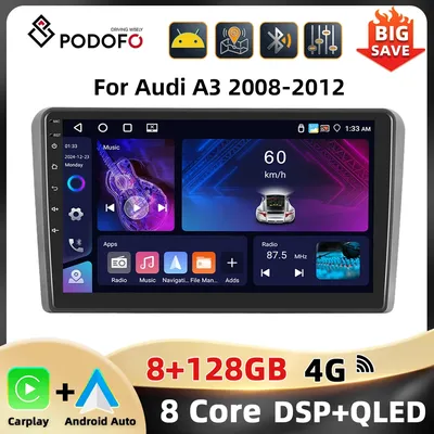 Podofo Android 9'' Car Stereo For Audi A3 2008-2012 Multimedia Player HiFi Bluetooth Carplay Android Auto WIFI 4G GPS Car Audio
