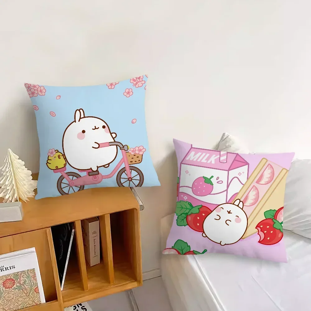 Niedlicher Kawaii-Cartoon-Kissenbezug, Sofa, dekorativ, für Zuhause, Kopfteil, Schlafzimmer, M-Molang, Rückenlehnenkissen, quadratisches Kissen, Nickerchenzeit Image