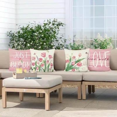 Rosa getönte, florale, inspirierende Kissenbezüge, Schlafzimmer, Wohnzimmer, Sofa, Heimdekoration, Image