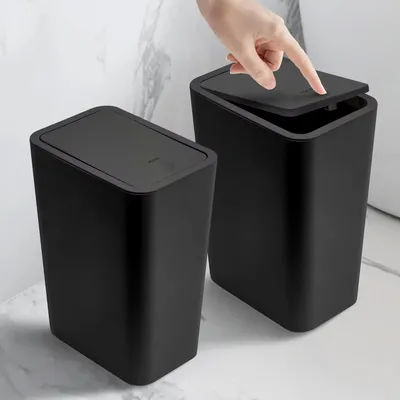 Badezimmer-Mülleimer – 10 l, kleiner Mülleimer mit Pressdeckel für Toilette, Schlafzimmer, Wohnzimmer – Kunststoff-Papierkorb mit Pop-up-Deckel