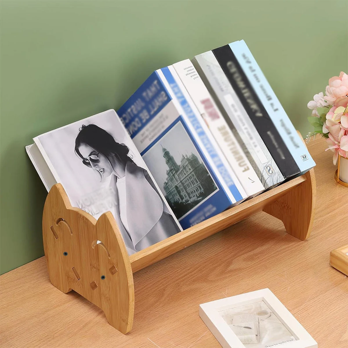 Kleines Bücherregal mit Bambuskatze, Regal für den Schreibtisch, kreatives Buchständerregal, Büro-Schreibtisch-Organizer, einfaches Bücherregal