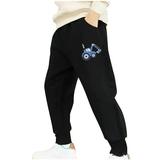 Cotton Girls Boys Plus Size Sweatpants Solid Color Wide Leg Fall Winter Casual Loose Cute Print Trousers with Pockets Black 4 5 Years