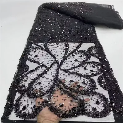 Luxurious Nigerian 3D Flower Lace Fabric 2024 Green High Quality Sequins Black Embroidery African French Lace Fabric For Dress