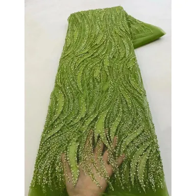 African Lace Fabric 2024 High Quality French Sequins Beaded Embroidery Tulle Lace Fabric For