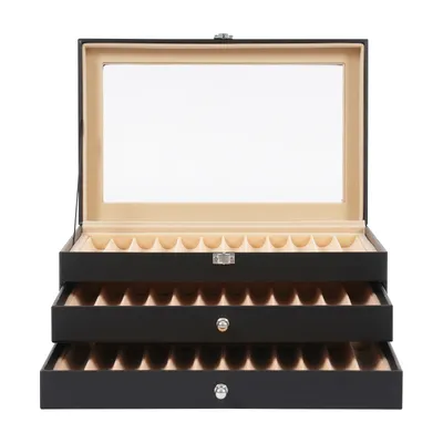 Premium Pen Display Box with 36 Slots, 3-Tier Design, Velvet Lining, and Glass Lid – Ideal for