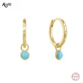 Aide-Boucles d'oreilles créoles turquoise en argent regardé 925 pour femme, boucles d'oreilles créoles en or, bijoux fins minimalistes, cadeau