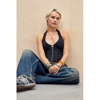 Out From Under Silence + Noise Hot Stuff Broderie Corset - Black S at Urban Outfitters