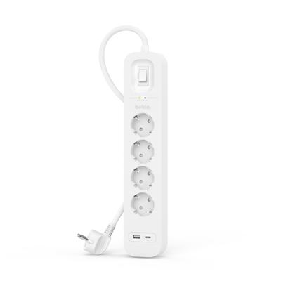 BELKIN USB-Verteiler "Surge Plus Steckdosenleiste 4-Fach", weiß, B:14,5cm H:5,5cm, Verteiler, 18 Watt PD-Schnellladen Image