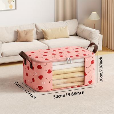 TEMU Large Foldable Storage Bag With Zipper - Portable, Non-woven Fabric Organizer For Clothes, Blankets, - Cherry Image